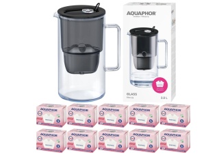 Szklany Dzbanek filtrujący wodę Aquaphor Glass CZARNY +10 filtrów Maxfor+ Mg