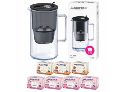 Szklany Dzbanek filtrujący wodę Aquaphor Glass CZARNY +7 filtrów Maxfor+ Mg i H