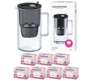 Szklany Dzbanek filtrujący wodę Aquaphor Glass CZARNY +7 filtrów Maxfor+ Mg