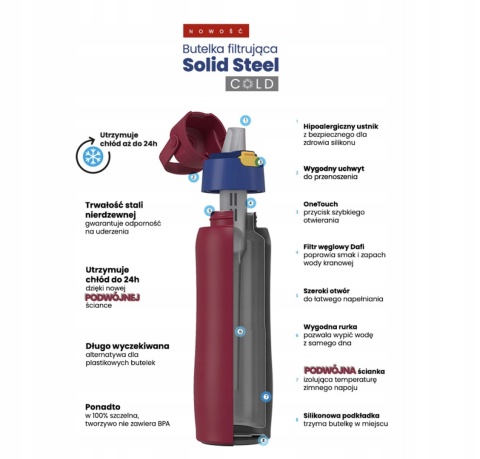 Termiczna butelka filtrująca Dafi Solid Steel Cold FC Barcelona 0,5l + SZCZOTKA