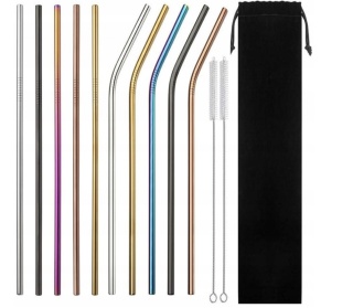 1 szt. SŁOMKA METALOWA WIELORAZOWA DO NAPOJÓW + 1 CZYŚCIKI kolor MIX