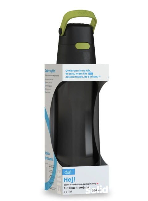 Butelka filtrująca z Tritanu Dafi SOLID 0,7l czarna limonkowa + FILTR + SZCZOTKA