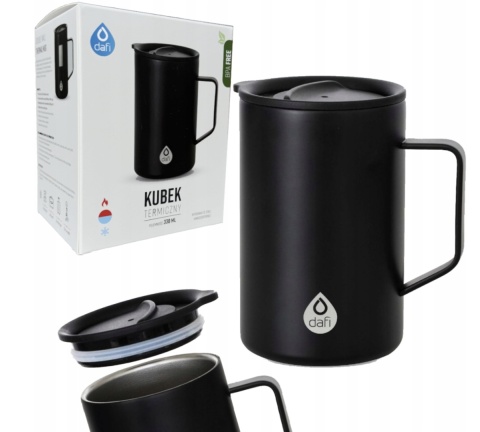 Czarny szczelny kubek termiczny z uchem DAFI DOUBLE WALL 330 ml