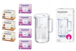 Dzbanek do filtrowania szklany Aquaphor Glass biały + 7 filtrów (4Mg+3H)