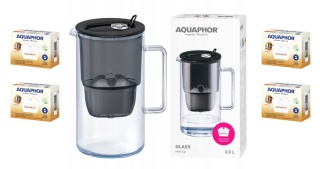 Dzbanek filtrujący szklany Aquaphor Glass 2,5l + 4 Maxfor+ H, CZARNY