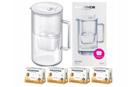Dzbanek filtrujący szklany Aquaphor Glass biały + 4 filtry Maxfor+ H