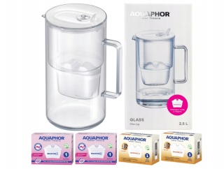 Dzbanek filtrujący szklany Aquaphor Glass biały + 4 filtry Maxfor+ (Mg i H)