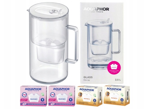 Dzbanek filtrujący szklany Aquaphor Glass biały + 4 filtry Maxfor+ (Mg i H)