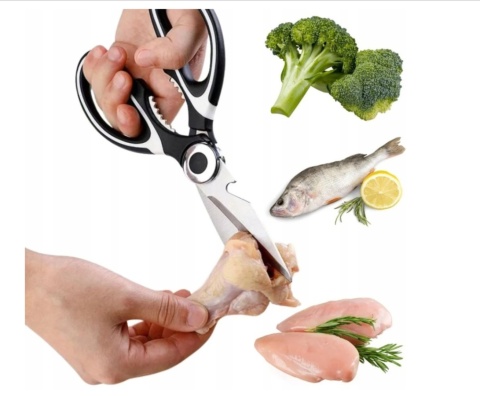 NOŻYCZKI KUCHENNE WIELOFUNKCYJNE STAL DO MIĘSA CIĘCIA DROBIU KURCZAKA RYB