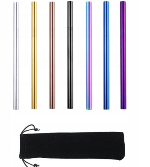 SŁOMKI RURKI STALOWE WIELORAZOWE DO NAPOJÓW EKO + 2 CZYŚCIKI w ETUI