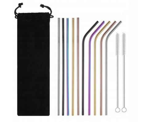 SŁOMKI RURKI STALOWE WIELORAZOWE DO NAPOJÓW EKO + 2 CZYŚCIKI w ETUI