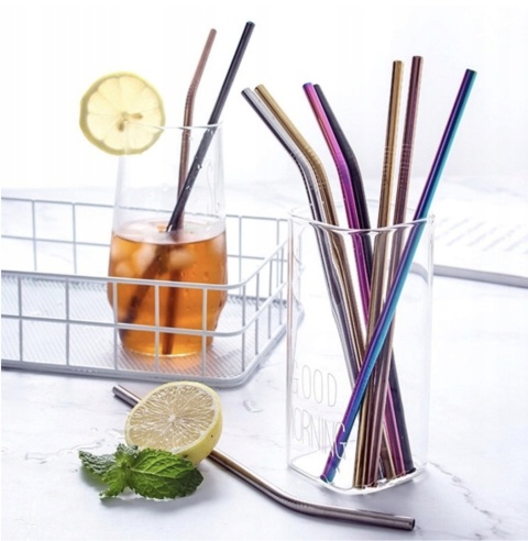 SŁOMKI RURKI STALOWE WIELORAZOWE DO NAPOJÓW EKO + 2 CZYŚCIKI w ETUI