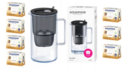 Szklany Dzbanek filtrujący wodę Aquaphor Glass CZARNY +7 filtrów Maxfor+ H