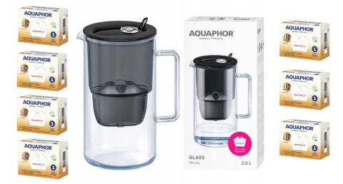 Szklany Dzbanek filtrujący wodę Aquaphor Glass CZARNY +7 filtrów Maxfor+ H