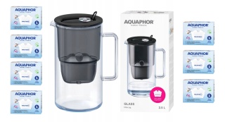 Szklany Dzbanek filtrujący wodę Aquaphor Glass CZARNY +7 filtrów Maxfor+