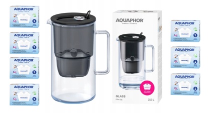 Szklany Dzbanek filtrujący wodę Aquaphor Glass CZARNY +7 filtrów Maxfor+