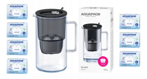 Szklany Dzbanek filtrujący wodę Aquaphor Glass CZARNY +7 filtrów Maxfor+