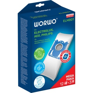 WORKI DO ODKURZACZA ELECTROLUX PHILIPS AEG WORWO ELMB01 12 SZT. + 3 FILTRY WLOTOWE