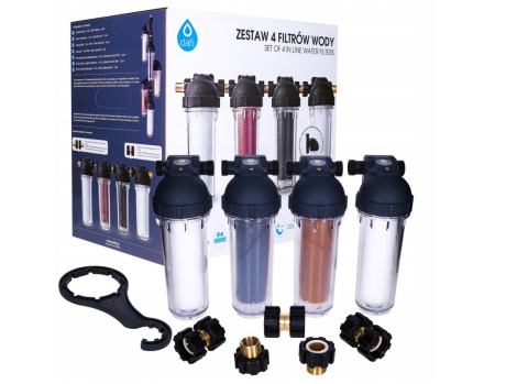 ZESTAW filtrów DAFI z obudowami: 2x polipropylenowy + jonowymienny + węglowy