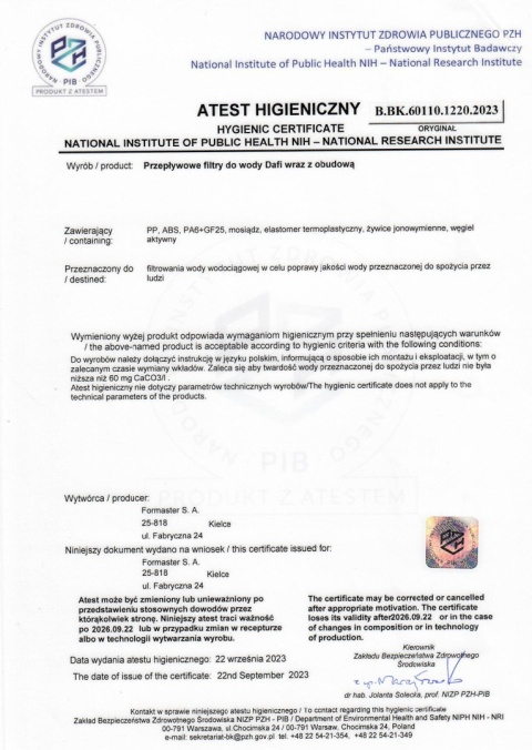 ZESTAW filtrów DAFI z obudowami: 2x polipropylenowy + jonowymienny + węglowy