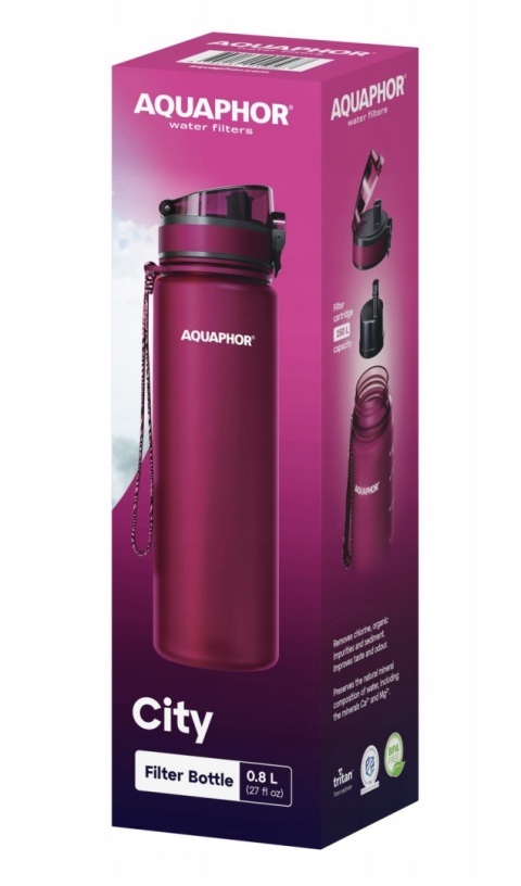 Butelka filtrująca z Tritanu Aquaphor City 800 ml Bordowa