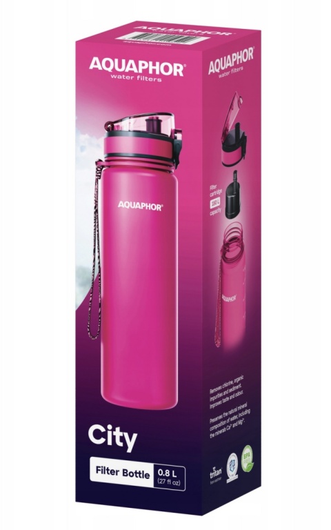 Butelka filtrująca z Tritanu Aquaphor City 800 ml Różowa/Pink