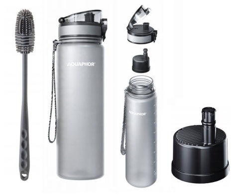 Butelka filtrująca z Tritanu Aquaphor City 800 ml Szara + SZCZOTKA