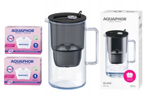 Dzbanek filtrujący szklany Aquaphor Glass 2,5l + 2 Maxfor+ Mg, CZARNY