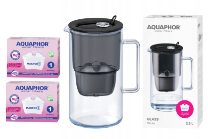 Dzbanek filtrujący szklany Aquaphor Glass 2,5l + 2 Maxfor+ Mg, CZARNY