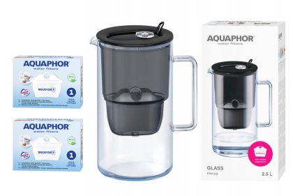 Dzbanek filtrujący szklany Aquaphor Glass 2,5l + 2 Maxfor+, CZARNY