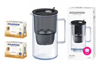Dzbanek filtrujący szklany Aquaphor Glass 2,5l + 2 Maxfor+ H, CZARNY