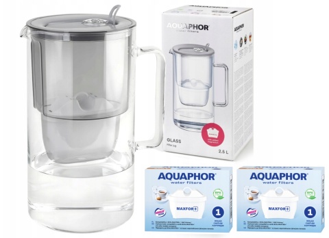 Dzbanek filtrujący szklany Aquaphor Glass 2,5l + 2 Maxfor+, SZARY