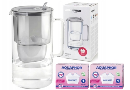 Dzbanek filtrujący szklany Aquaphor Glass 2,5l + 2 wkłady Maxfor+ MG, SZARY