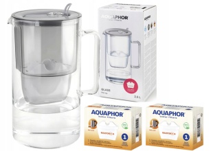 Dzbanek filtrujący szklany Aquaphor Glass 2,5l + 2 wkłady Maxfor+ H, SZARY