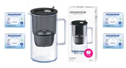 Dzbanek filtrujący szklany Aquaphor Glass 2,5l + 4 Maxfor+, CZARNY