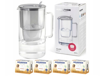 Dzbanek filtrujący szklany Aquaphor Glass 2,5l + 4 Maxfor+ H, SZARY