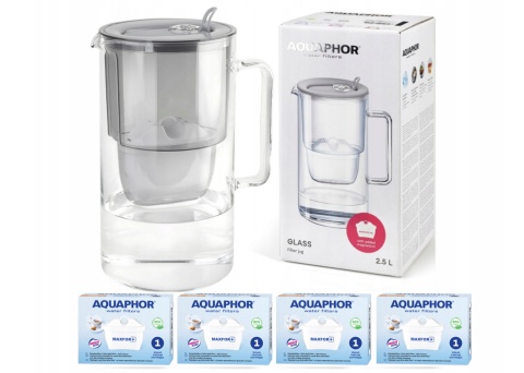 Dzbanek filtrujący szklany Aquaphor Glass 2,5l + 4 Maxfor+ , SZARY