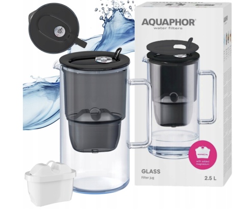 Dzbanek filtrujący szklany Aquaphor Glass 2,5l + 4 Maxfor+, CZARNY