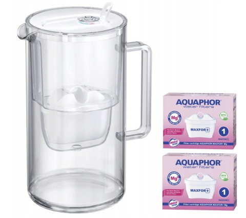 Dzbanek filtrujący szklany Aquaphor Glass 2,5l BIAŁY + 2 Maxfor+ MG