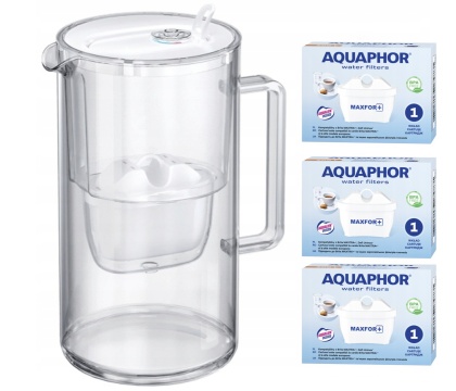 Dzbanek filtrujący szklany Aquaphor Glass 2,5l BIAŁY + 3 Maxfor+