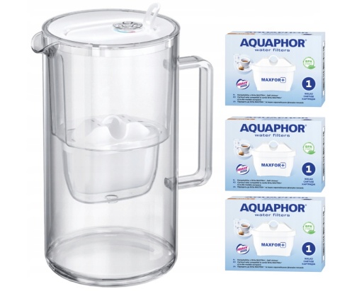 Dzbanek filtrujący szklany Aquaphor Glass 2,5l BIAŁY + 3 Maxfor+