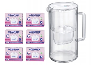 Dzbanek filtrujący szklany Aquaphor Glass 2,5l BIAŁY + 6 Maxfor+ MG