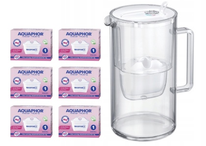 Dzbanek filtrujący szklany Aquaphor Glass 2,5l BIAŁY + 6 Maxfor+ MG