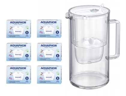 Dzbanek filtrujący szklany Aquaphor Glass 2,5l BIAŁY + 6 Maxfor+