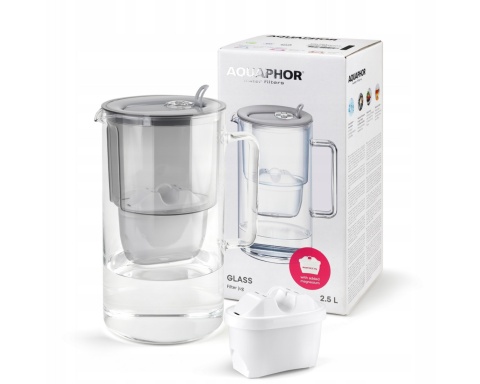 Dzbanek filtrujący szklany Aquaphor Glass 2,5l SZARY + 6 wkładów MIX