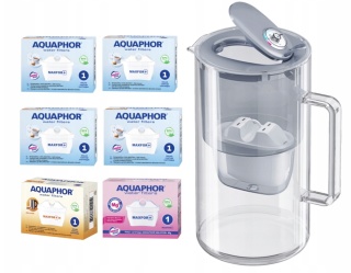 Dzbanek filtrujący szklany Aquaphor Glass 2,5l SZARY + 6 wkładów MIX