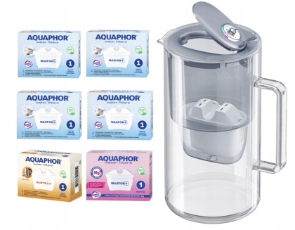 Dzbanek filtrujący szklany Aquaphor Glass 2,5l SZARY + 6 wkładów MIX