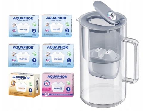 Dzbanek filtrujący szklany Aquaphor Glass 2,5l SZARY + 6 wkładów MIX