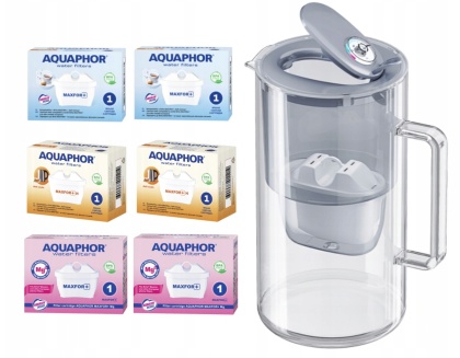 Dzbanek filtrujący szklany Aquaphor Glass 2,5l SZARY + 6 wkładów MIX