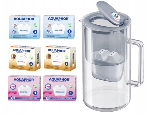 Dzbanek filtrujący szklany Aquaphor Glass 2,5l SZARY + 6 wkładów MIX